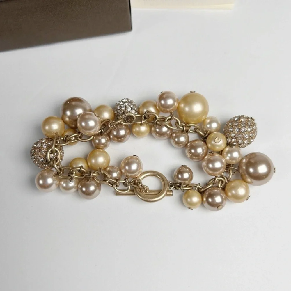 Carolee Bracelet Earring Boxed Set Charm Bracelet Pearls Dangling Pave GlobesNEW - Picture 7 of 9